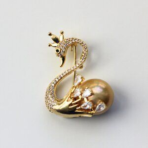 Swan Golden Baroque Brooch and Pendant